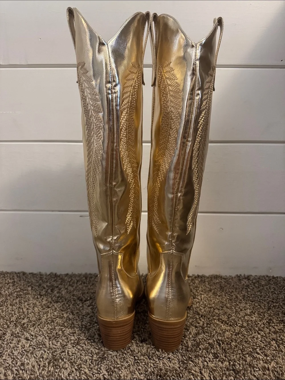 Metallic Gold Knee-High Western Boots